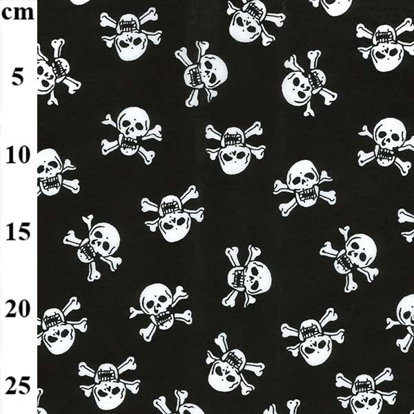Black skull cross bone Polycotton 1m