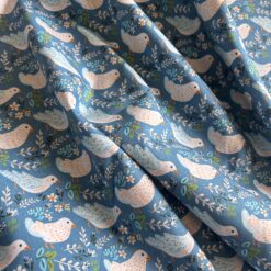Birds on Blue Printed Cotton Fabric