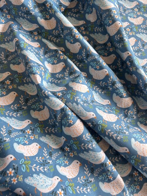 Birds on Blue Printed Cotton Fabric